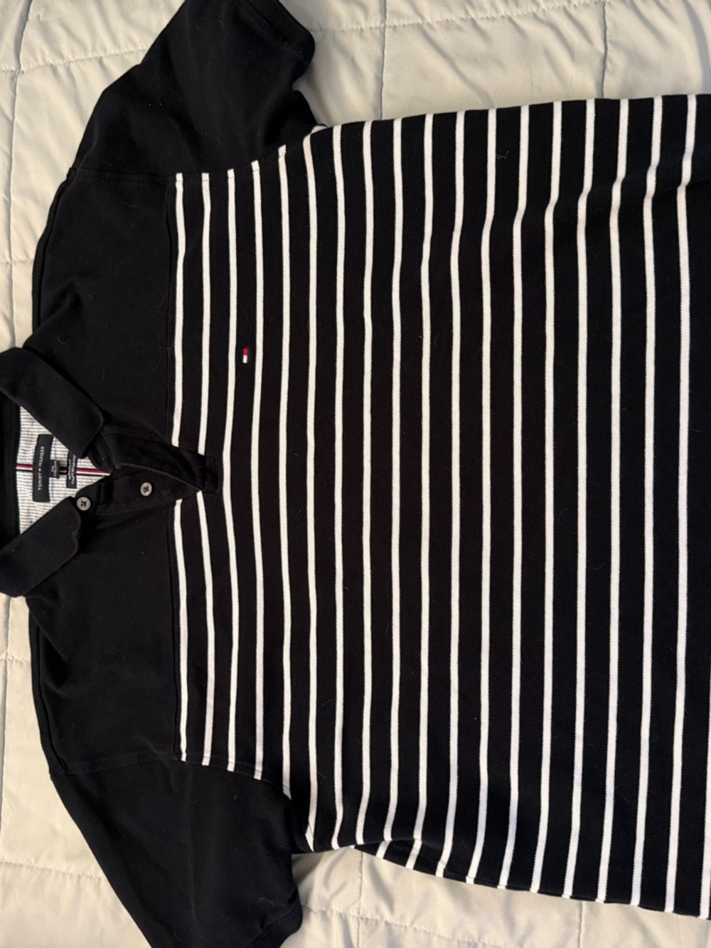 Tommy Hilfiger Black and White Striped Polo